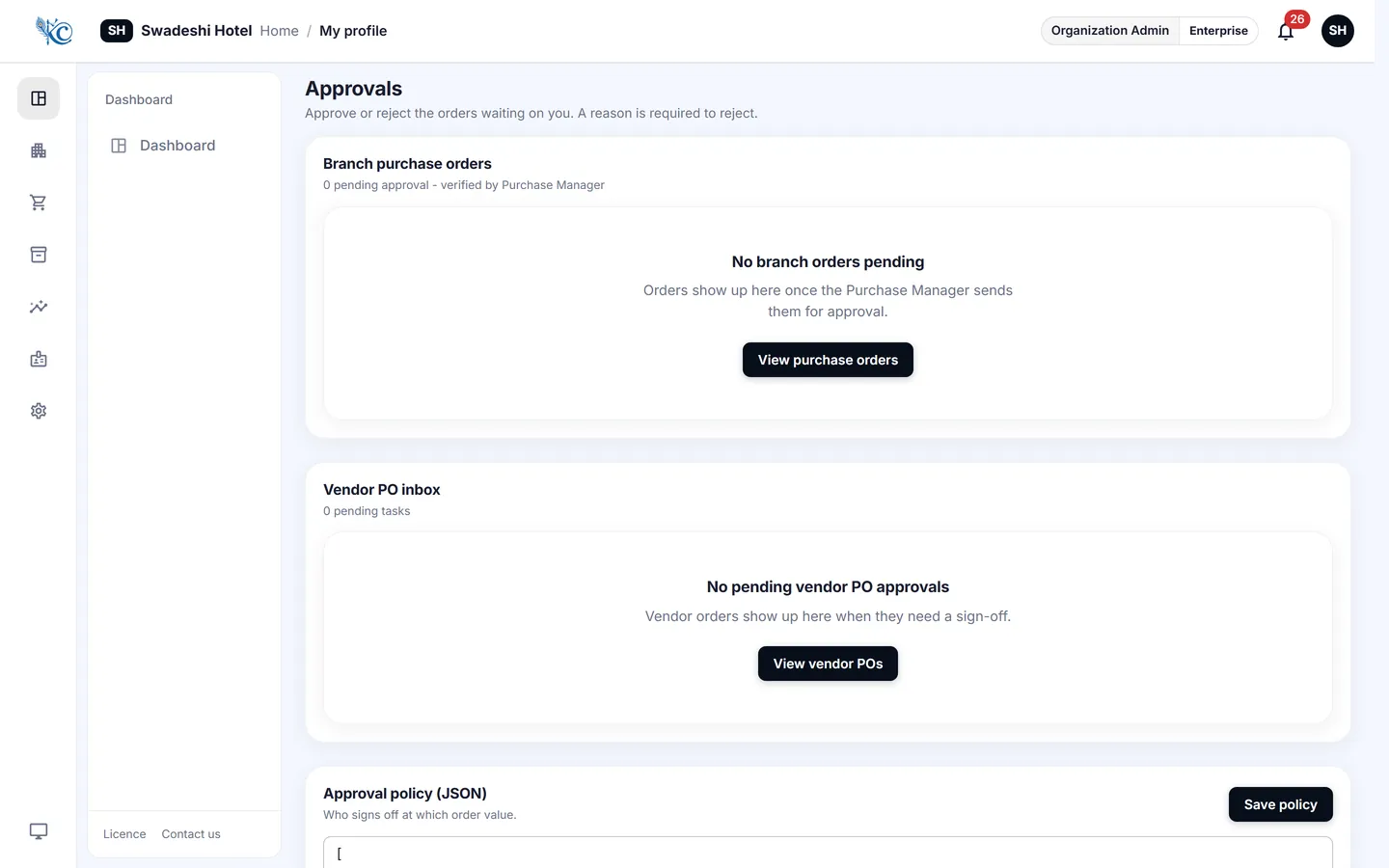 Approval inbox listing purchase orders awaiting a decision, with vendor and value