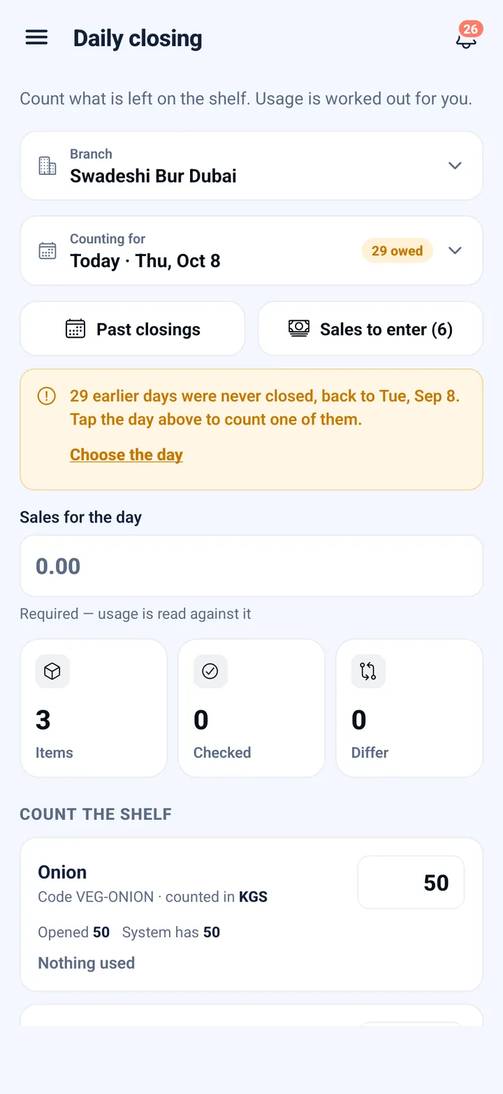Counting stock against the expected balance